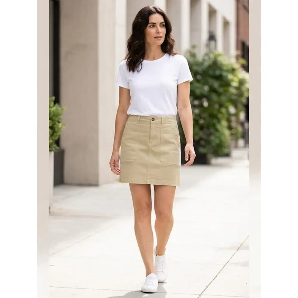 NWT Faherty Aurelia Beige Stretch Utility Pocket Mini Skirt Women Size 6